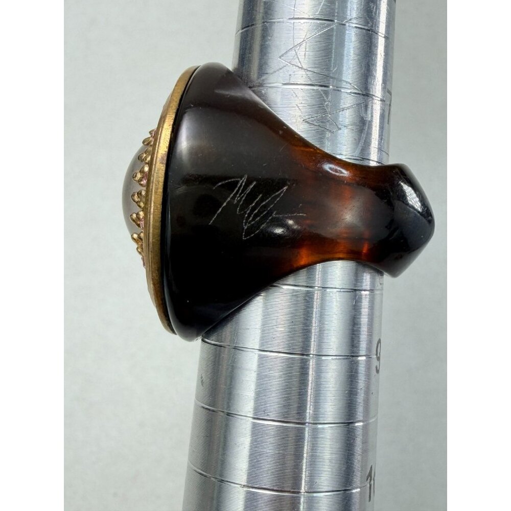 Vintage Lucite Ring Iridescent Tortoise Shell Look Chunky Statement Dome Sz 8 - Picture 4 of 12